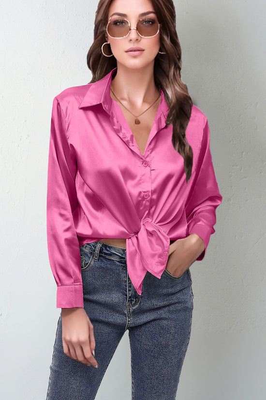 Women’s Satin Lapel Button-Down Blouse 
