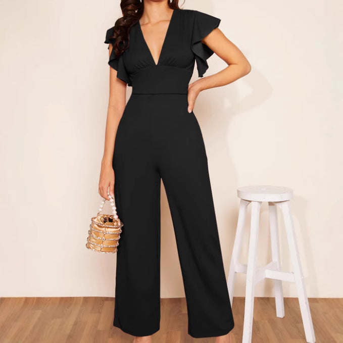 Womens Elegant Jumpsuit With Ruffle Details 