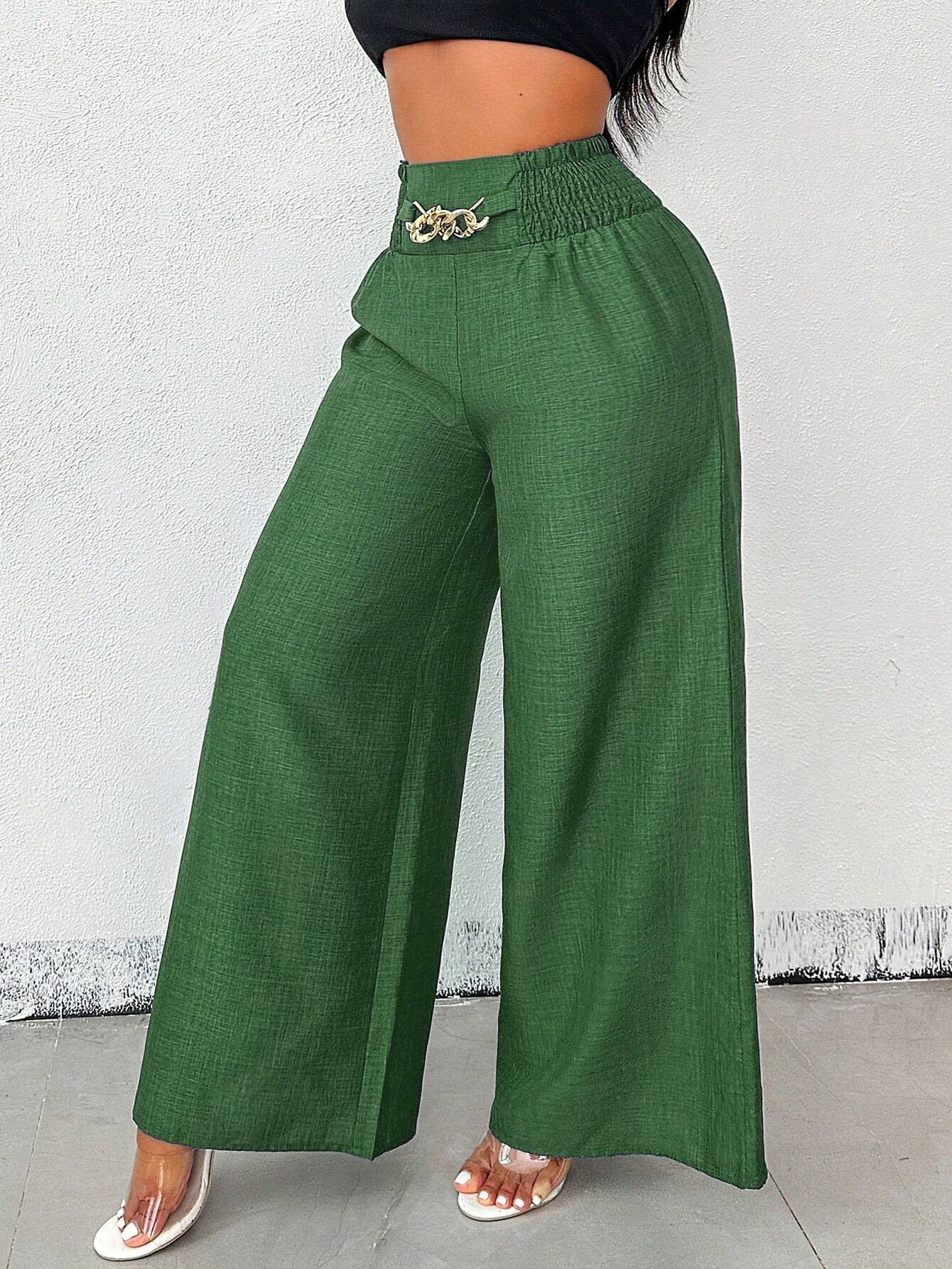 New Womens Fashionable Retro High-Waist Elastic Drapey Wide-Leg Long Pants For Women 