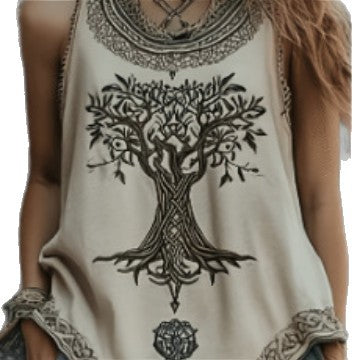 Womens Digital-Print Pleated Crew-Neck Summer Casual Fashion Top 