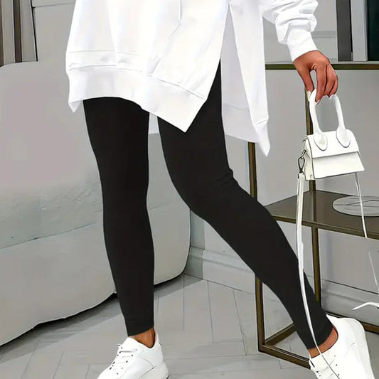 Women's Casual 2-Piece Set Solid Color Leggings & Letter Print Pocket Drawstring Hooded Sweatshirt With Split Hem Spring Fall Fashion Outfit CJ US