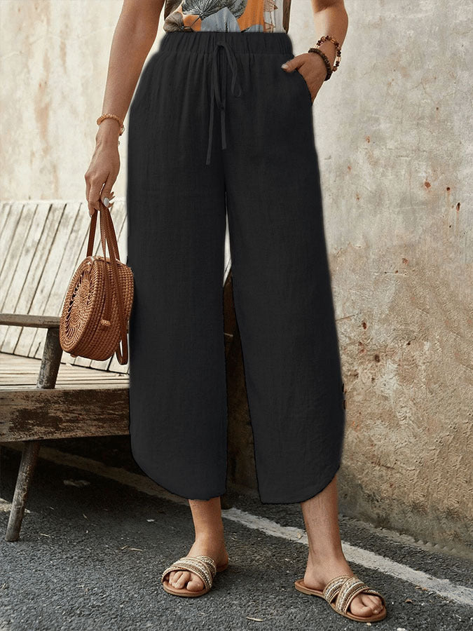 🌿 Women's Cotton-Linen Cropped Drawstring Pants FitiqueFit