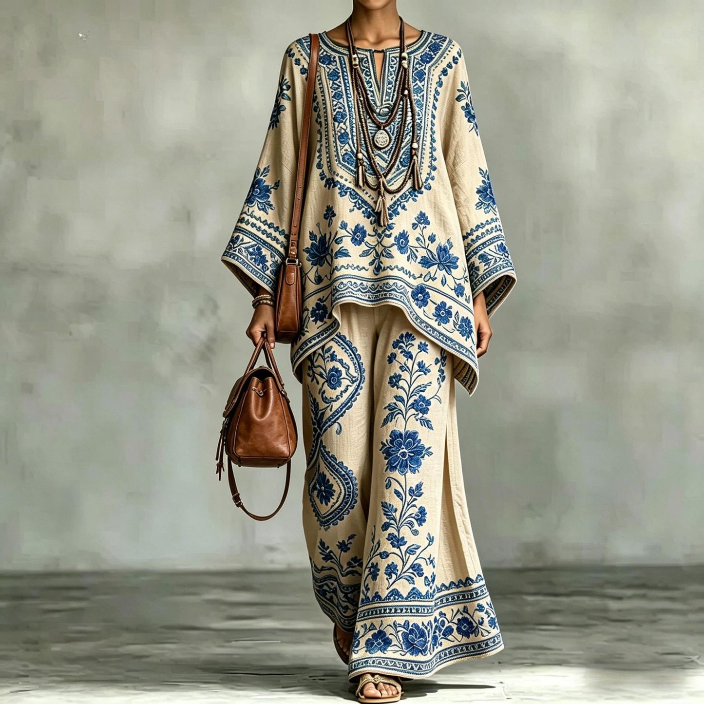 Women's Fashionable Loose-Fit Printed Long-Sleeve Set 