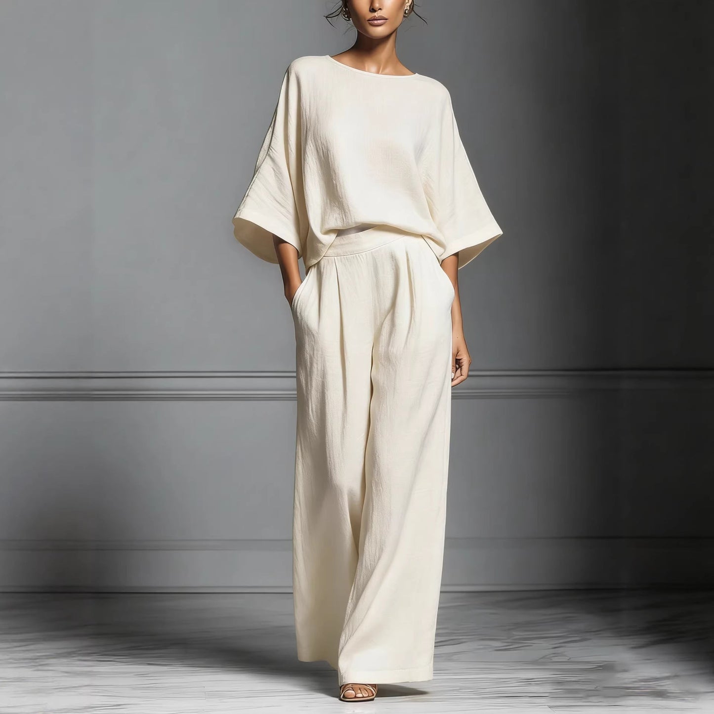 Womens Fashionable And Elegant Flared-Sleeve Linen Suit 