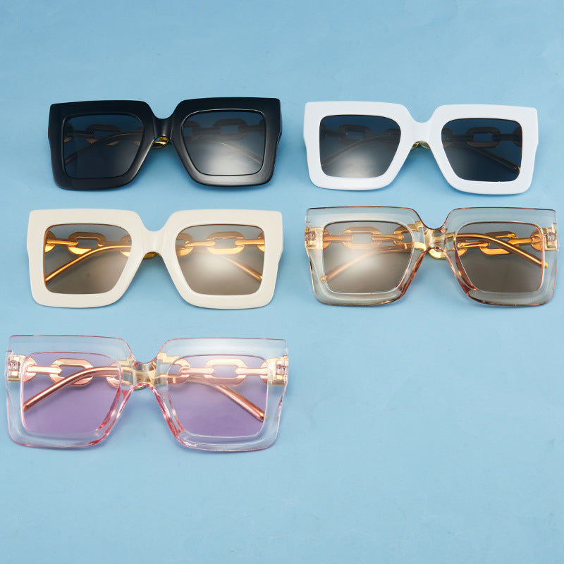 Square Chain Sunglasses for Women – Retro Large Frame Fashion Shades CJ