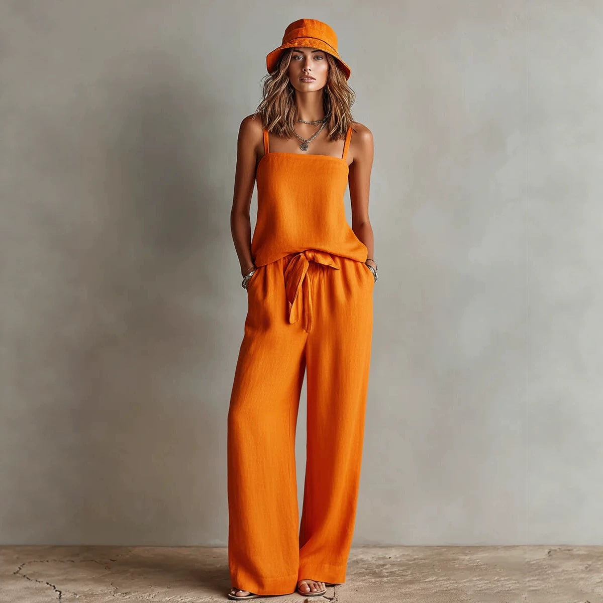 Suspender Wide-Leg Pants Set Womens Casual Two-Piece Set 