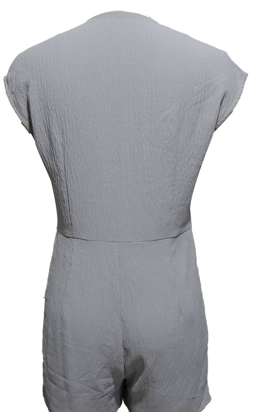Women’s Short Button Front Jumpsuit – V-Neck Patchwork Romper CJ US