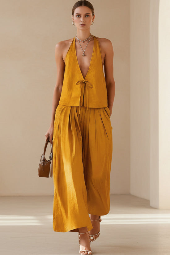 Fashionable Casual Sleeveless Vest And Loose Wide-Leg Pants Womens Set 