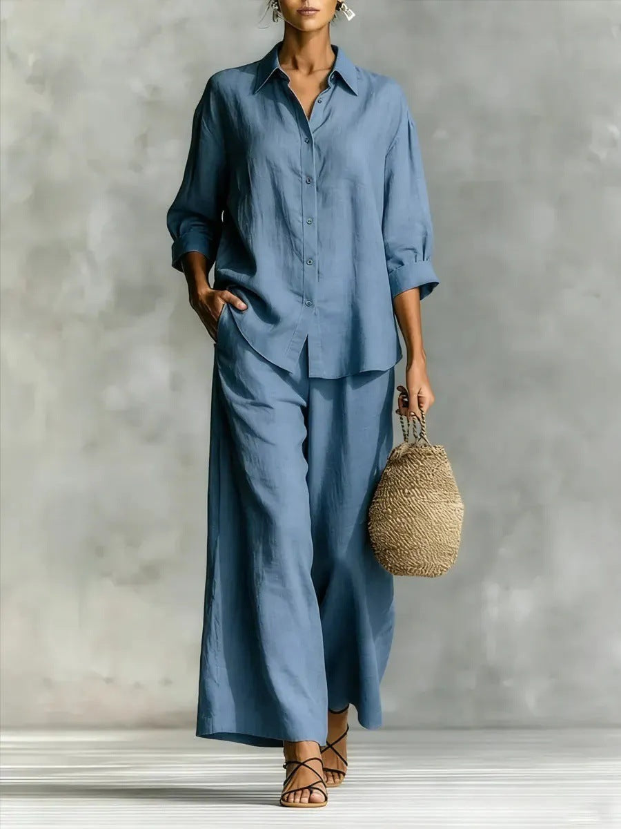 Women's Cotton And Linen Wide-leg Pants Suit 