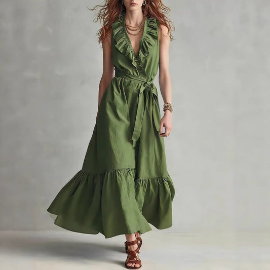 V-neck Sleeveless Lace-Up Panelled Dress 