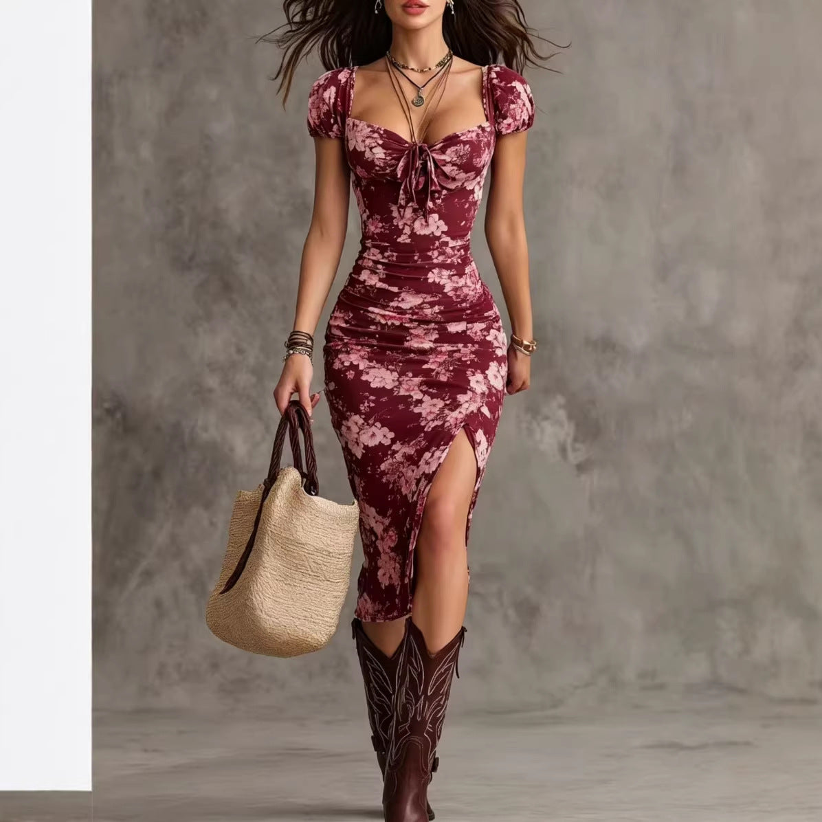 Womens Vintage Split Sheath Dress 