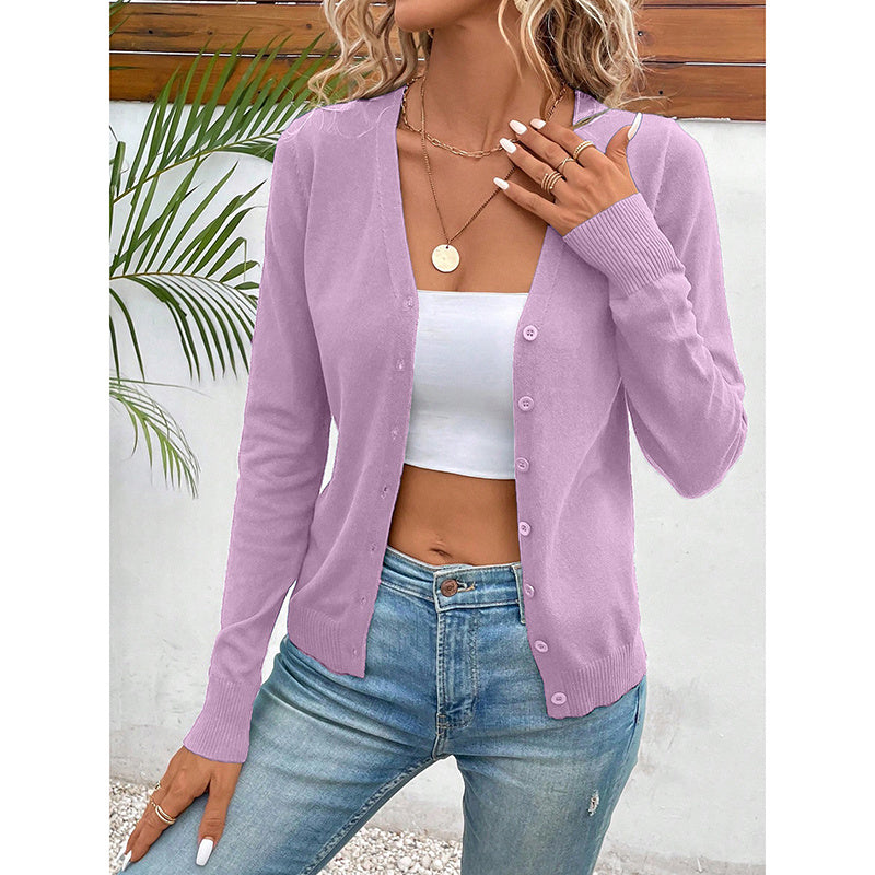 Women’s V‑Neck Button‑Down Cardigan Knit Sweater CJ US