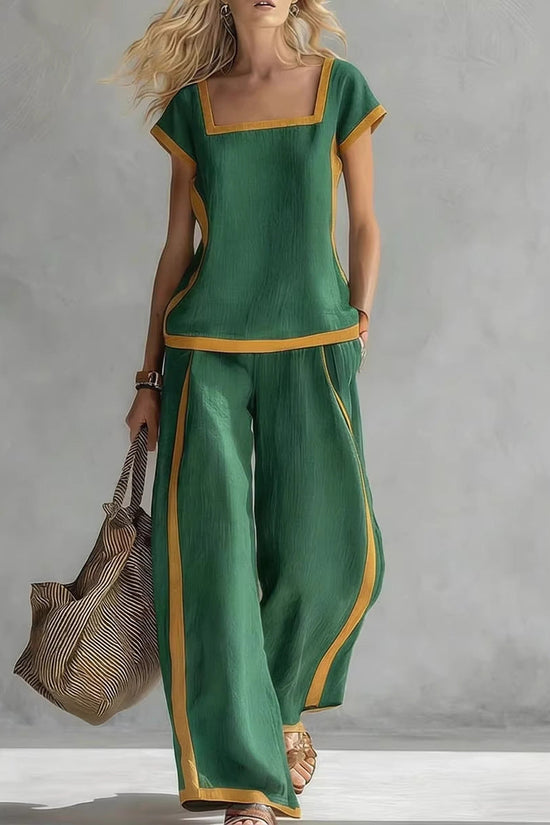 Solid Color Shirt & Wide-Leg Trousers Two-Piece Set 