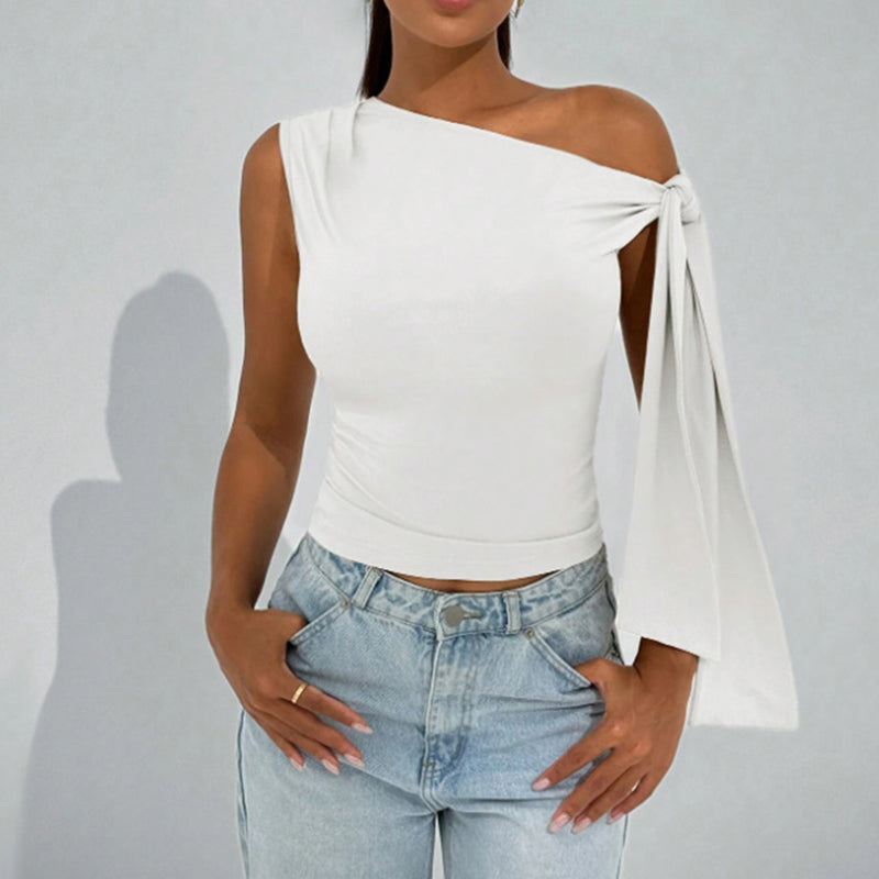 Women's  One Off The Shoulder Tops Asymmetrical Neck Tie Shoulder Going Out Shirt 