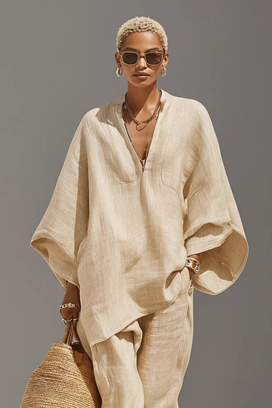 Women's Casual Loose Solid Color Shirt Set 