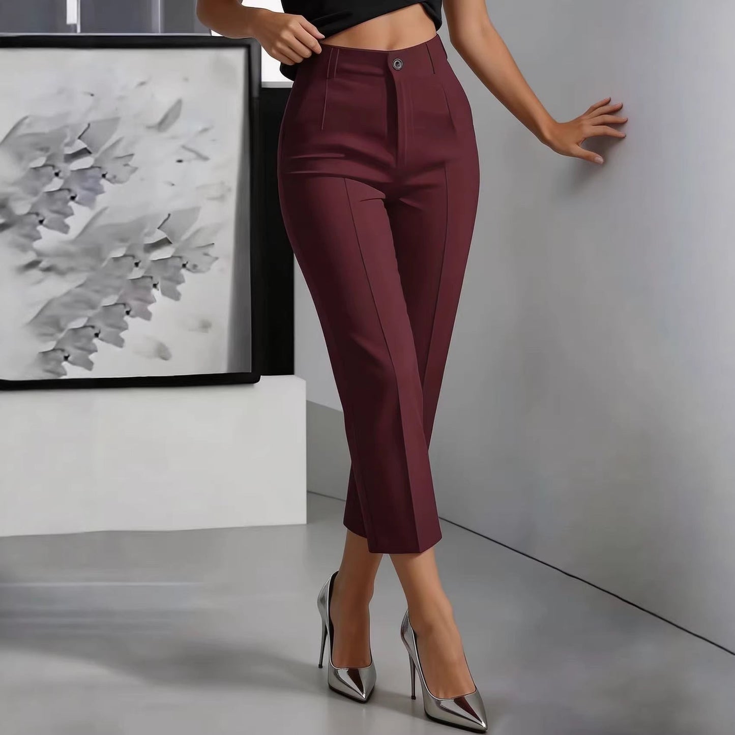 Women's High-Waisted Drapey Straight-Leg Pants 