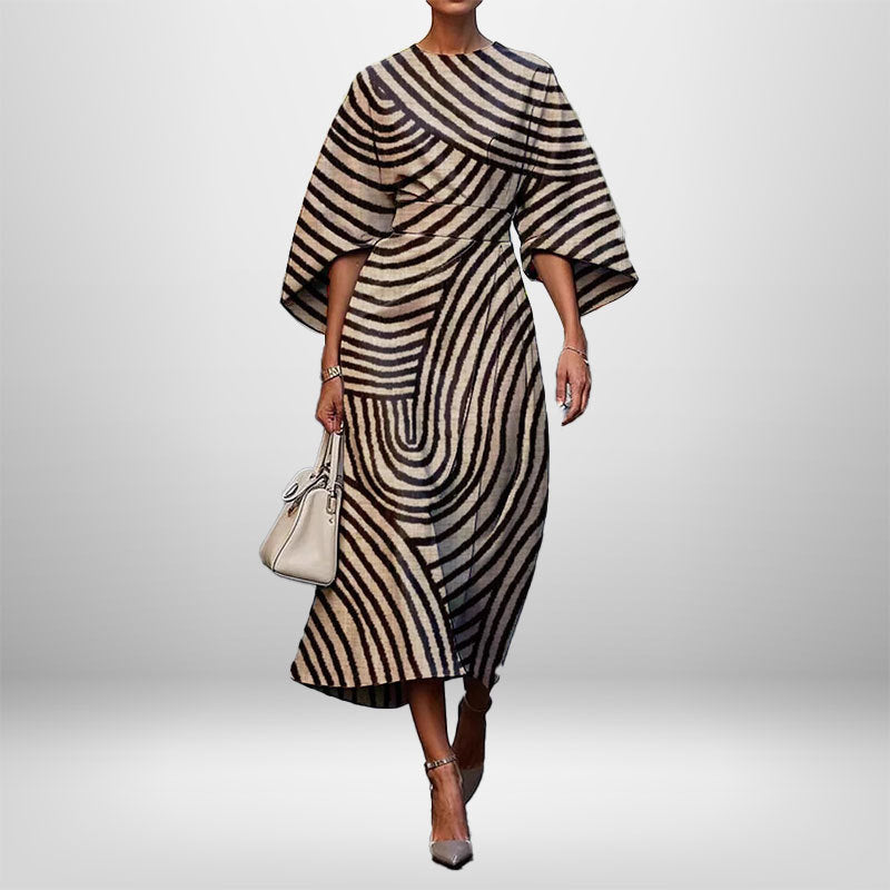 Women's Elegant Fashion Print Round Neck Long Dress 