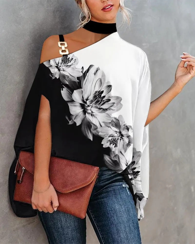 Women’s V-Neck Printed Off-Shoulder Vest Top 