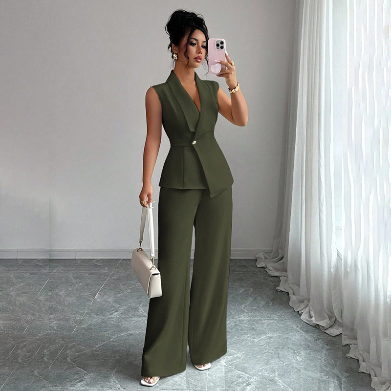Sleeveless Blazer And Straight-leg Pants Two-piece Set 