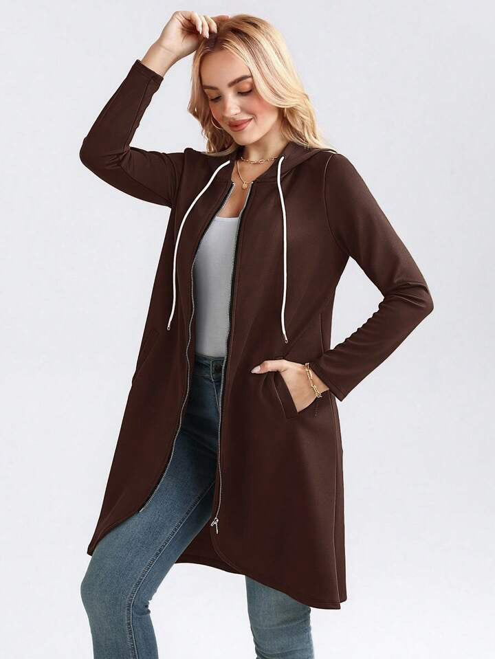 Personality Street Zip Hooded Long Velvet Lining Sweatshirt 