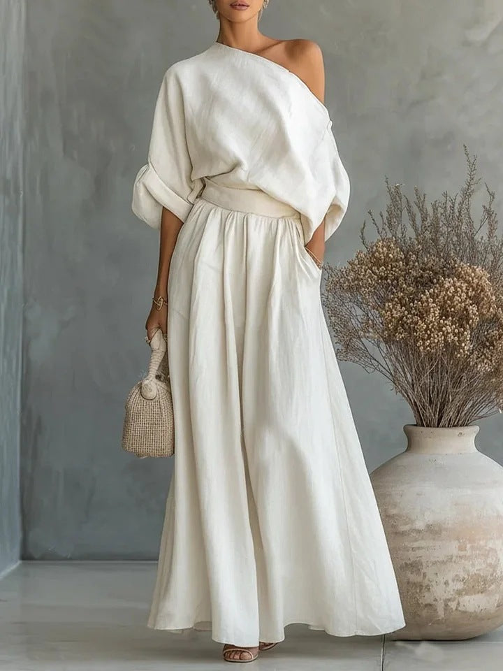 Cropped Off-shoulder Top And Pants Two-piece Set 
