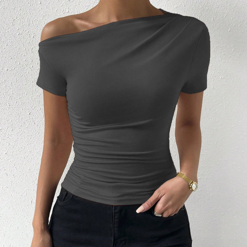 Women’s Y2K Ruched One-Shoulder Summer Top – Slim Fit Asymmetrical Shirt 