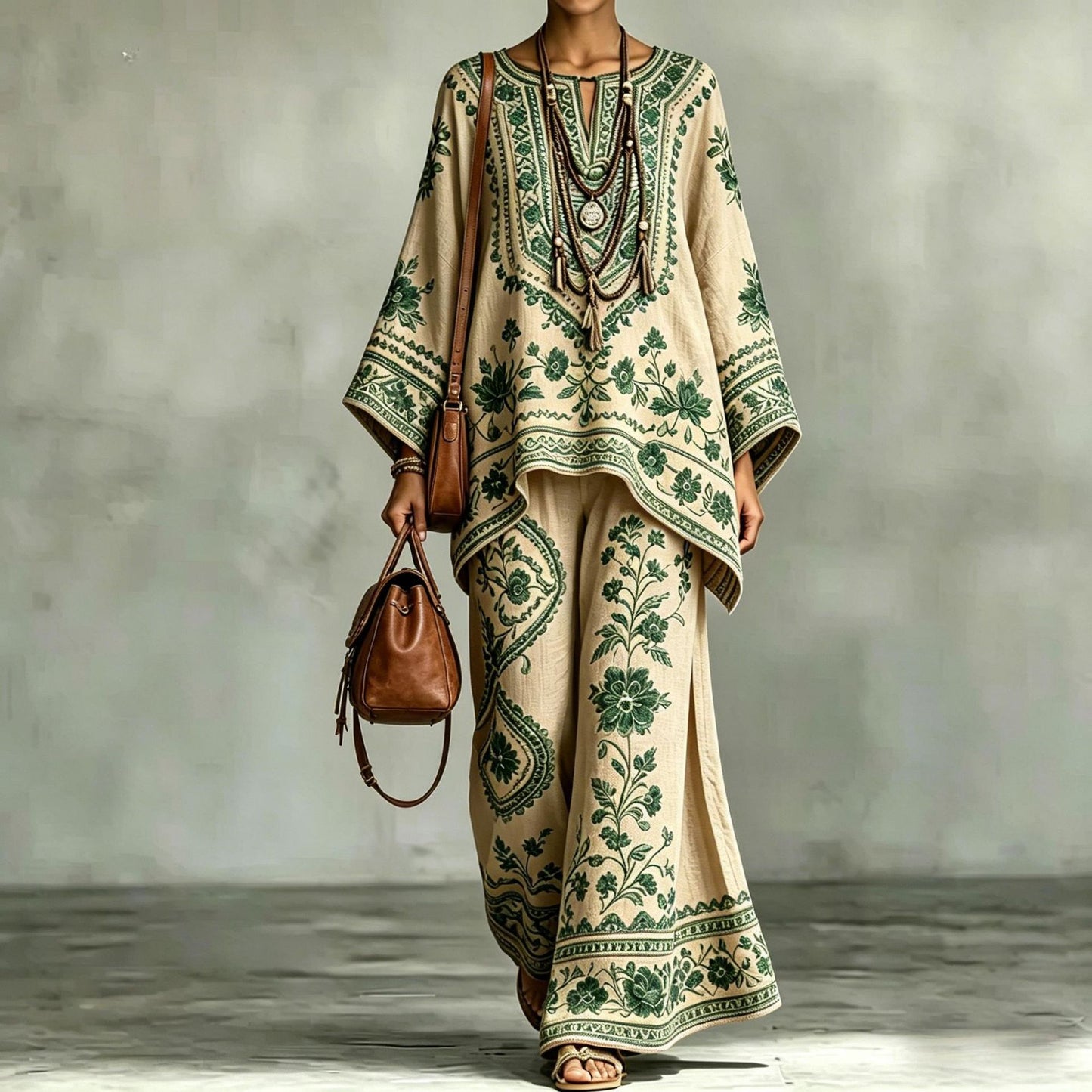 Women's Fashionable Loose-Fit Printed Long-Sleeve Set 
