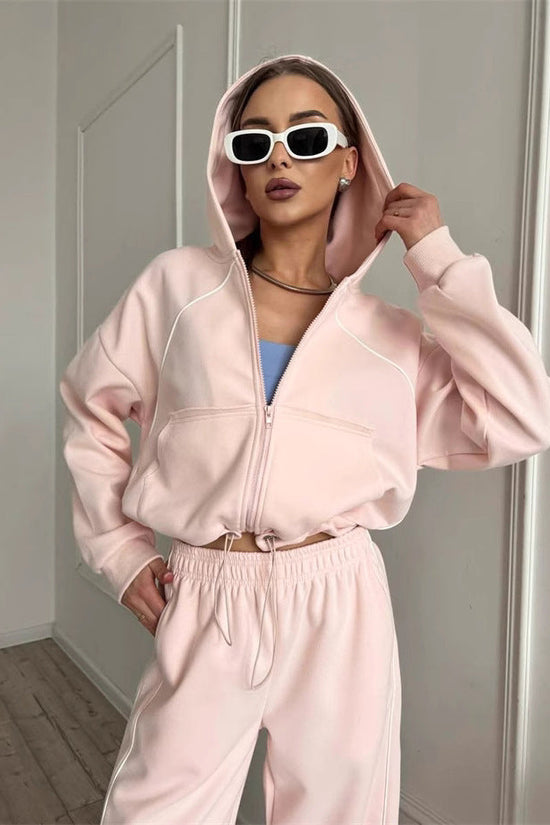 Women's Sportswear Set Solid Color Cardigan Set 