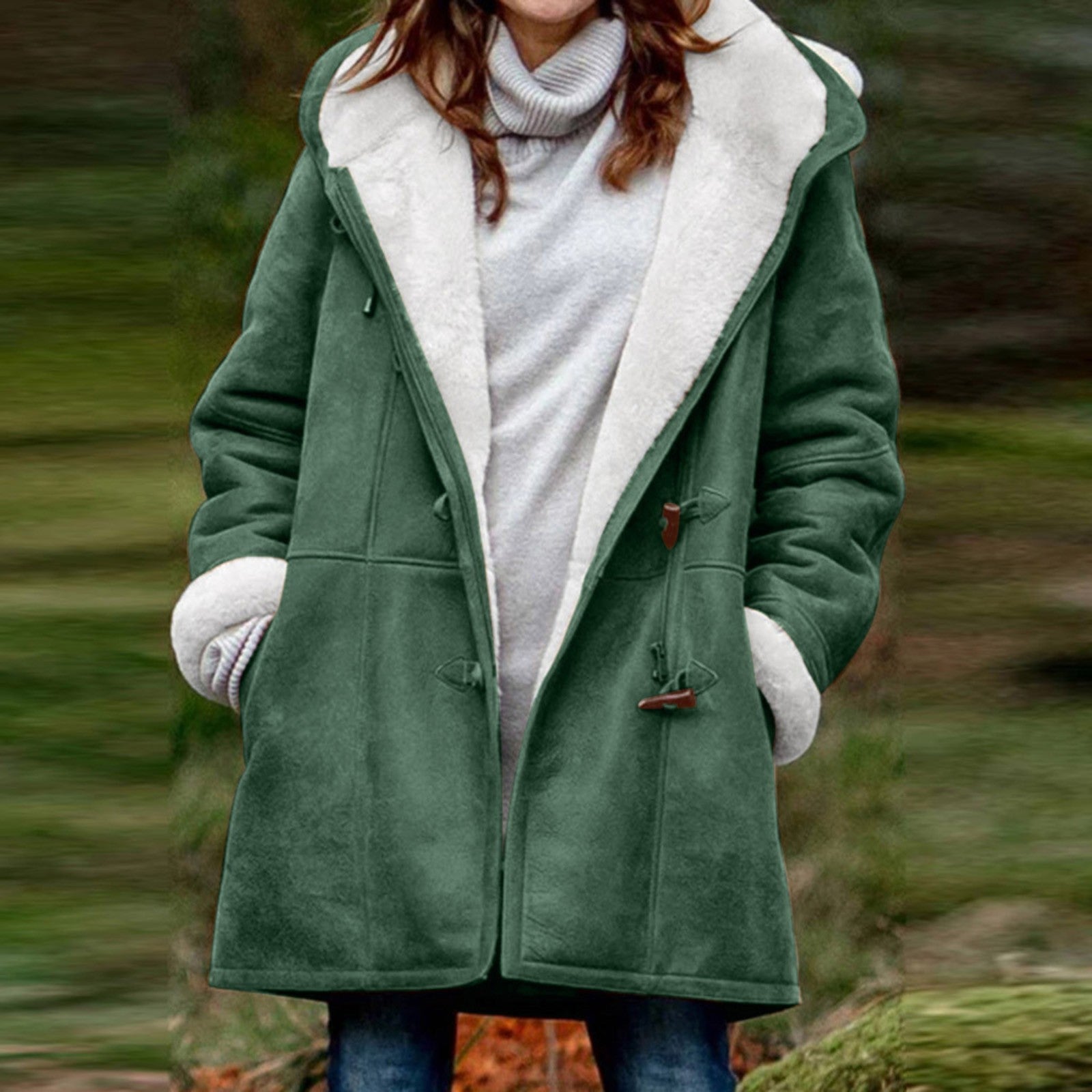 Sherpa-Lined Duffle Toggle Jacket with Hood — Warm Hooded Fleece Coat 