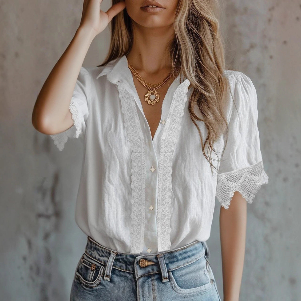 Spliced Lightweight Short-sleeve Chic Top 