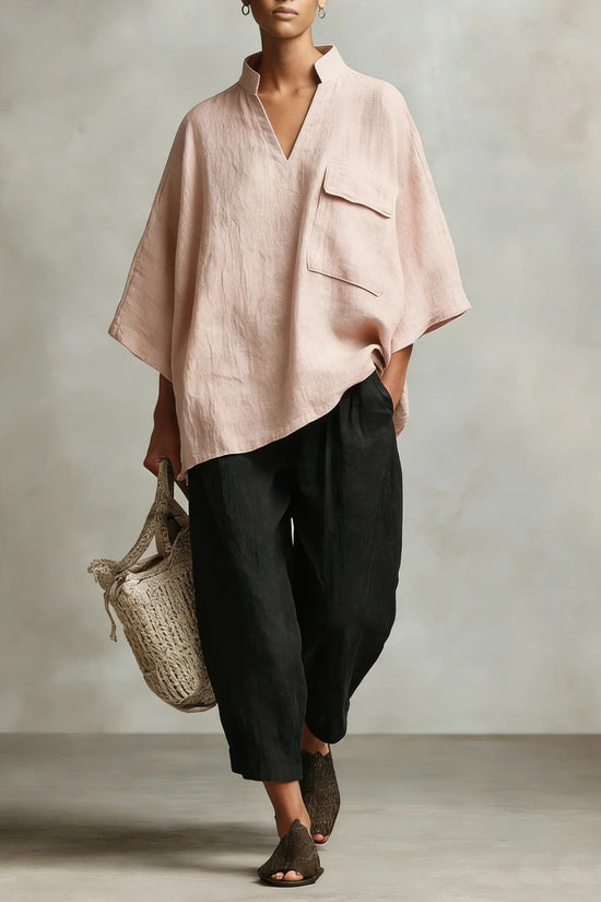 Loose-fitting Solid-color Stylish Women's Linen Shirt 