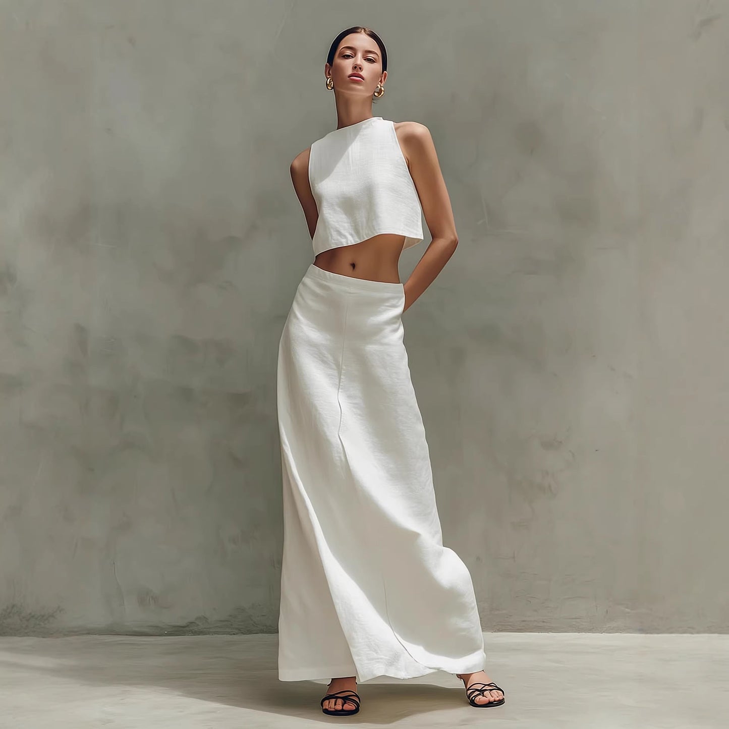 Summer Stylish Slimming Sleeveless Maxi Dress Elegant Two-Piece Set 