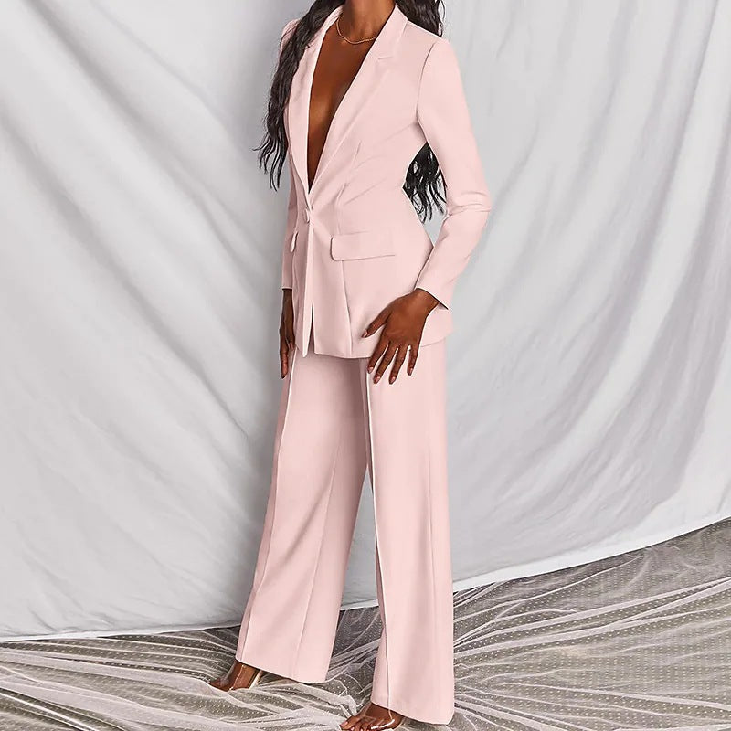 Women's Professional Blazer & Trousers Suit Set – Long Sleeve, Full Length 