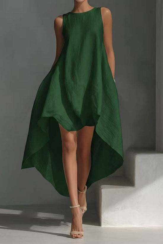 Sleeveless High-Low Irregular Hem Linen Blend Dress 