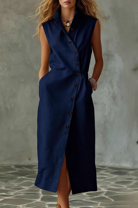 Slim-fit Elegant Single-breasted Dress With A Stand-up Collar For Women 