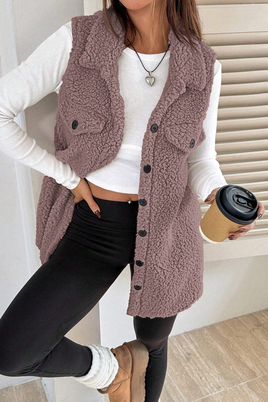 Wool-Like Sleeveless Vest with Lapel 