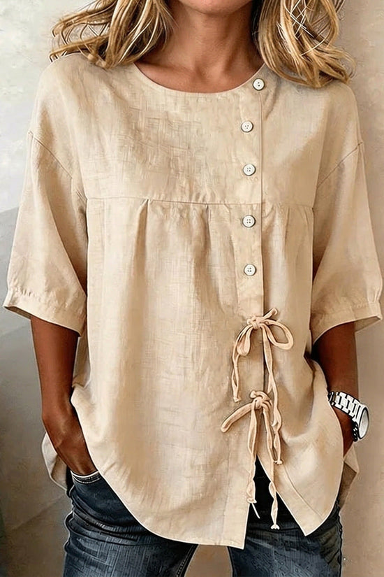 Lace-up Button New Solid-color Shirt 