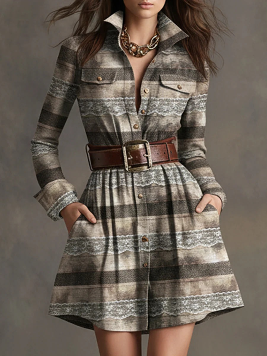 Plaid Collared Sleeveless Fitted Waist Dress 