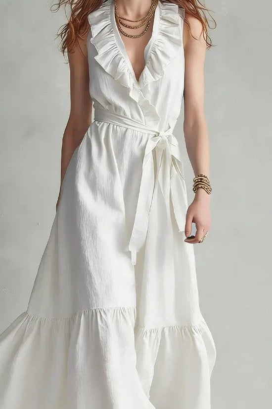 V-neck Sleeveless Lace-Up Panelled Dress 