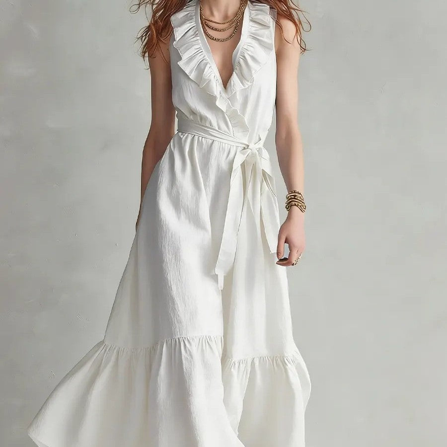 V-neck Sleeveless Lace-Up Panelled Dress 