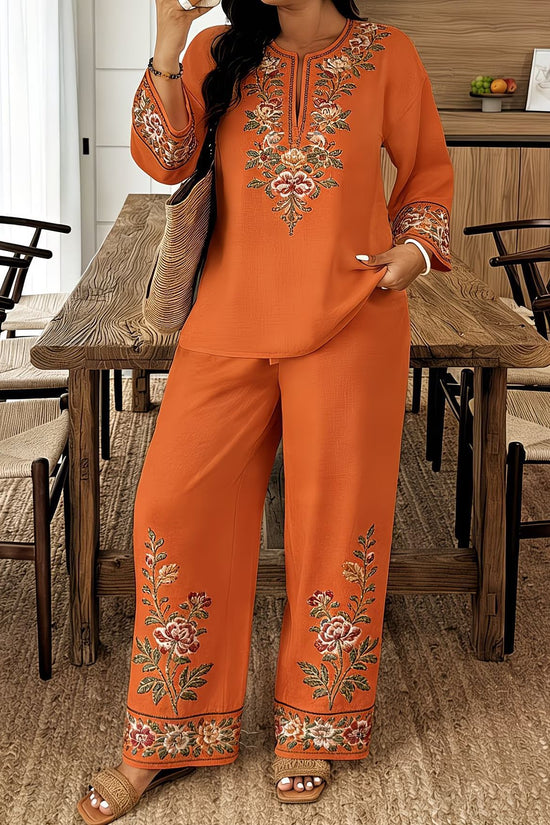 Long-sleeve Lace Floral Long-sleeve Ethnic-style Middle Eastern Set 