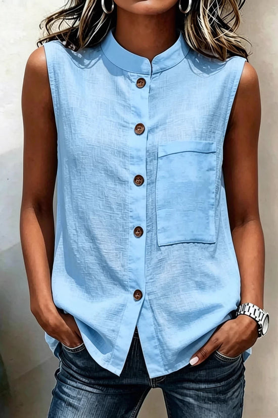 Fashionable Casual Solid-color Top With Buttoned Pockets 
