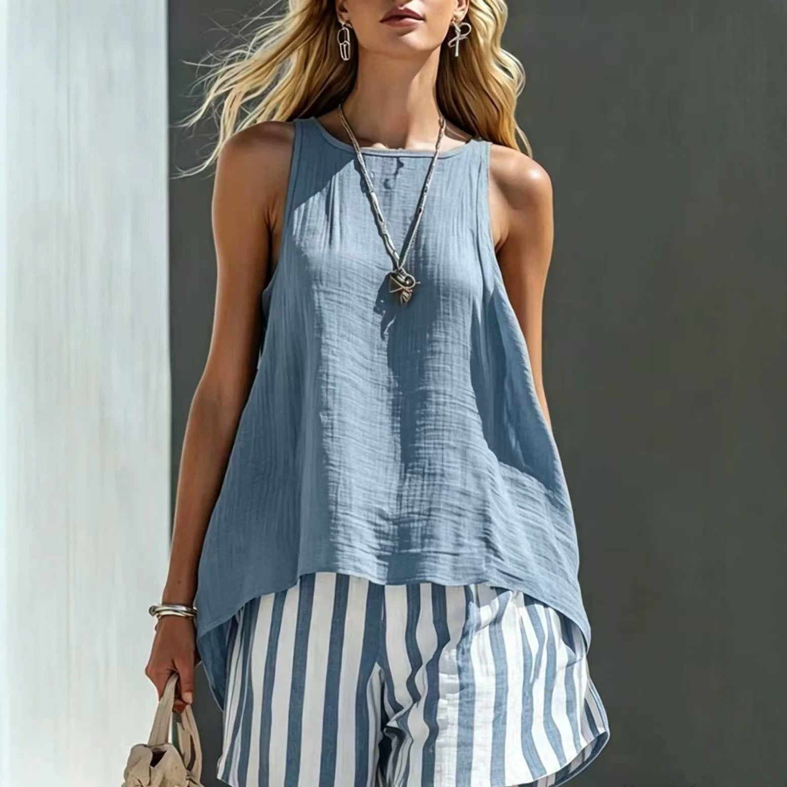 Solid Color V-Neck Long-Sleeve Shirt Womens Loose-Fitting Button-Up Top 