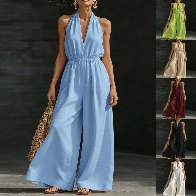 V-neck Halter Neck Jumpsuit For Women 