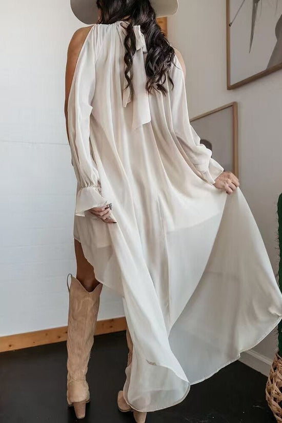 High-neck Irregular Chiffon Dress 