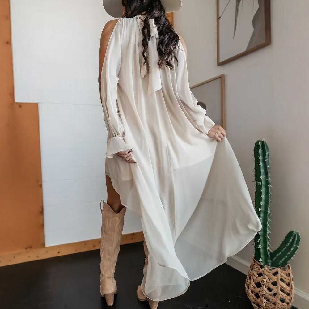 High-neck Irregular Chiffon Dress 