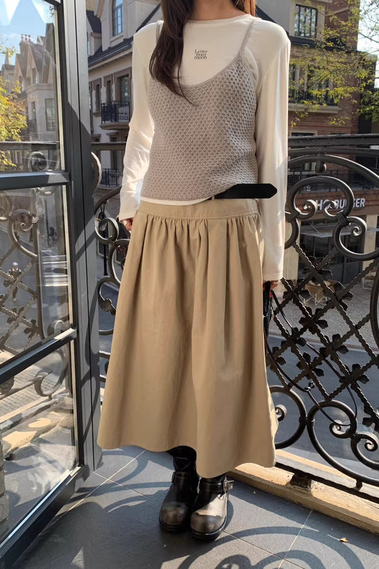 Fashionable Relaxed A-line Skirt Draping High-end Mid-length Pleated Skirt 
