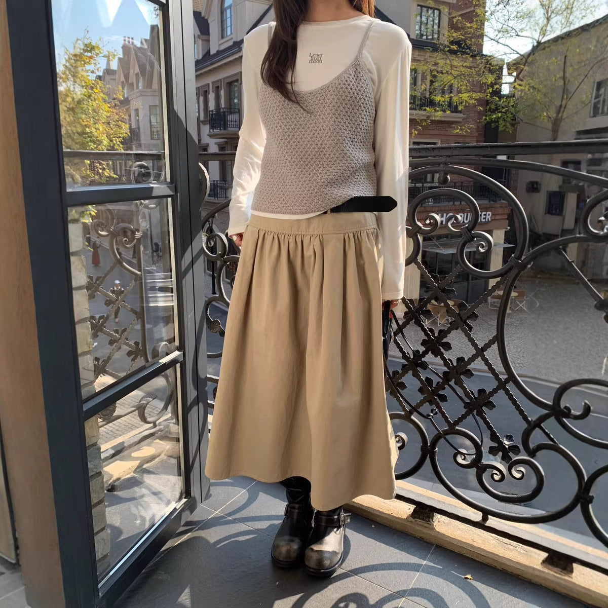 Fashionable Relaxed A-line Skirt Draping High-end Mid-length Pleated Skirt 