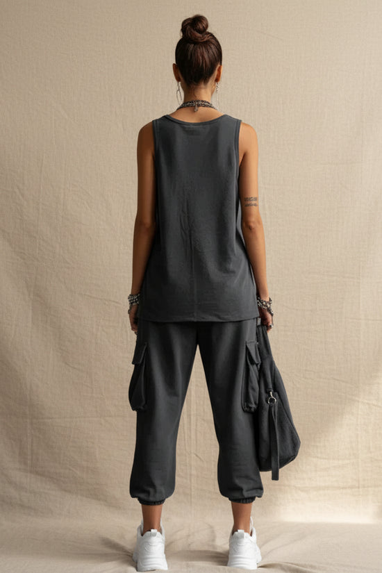 Womens Sleeveless Top Ankle-Fit Pants Set 