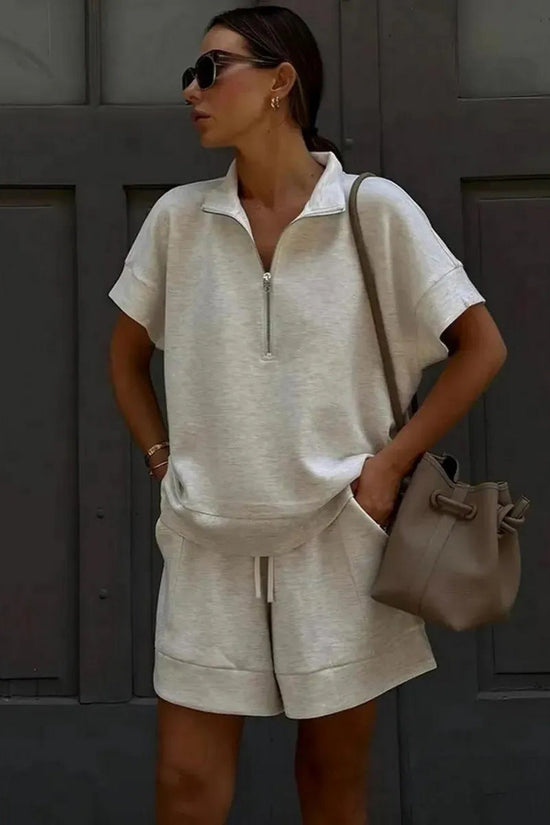 Solid-color Fashion Casual Short Two-piece Sweatshirt Set 